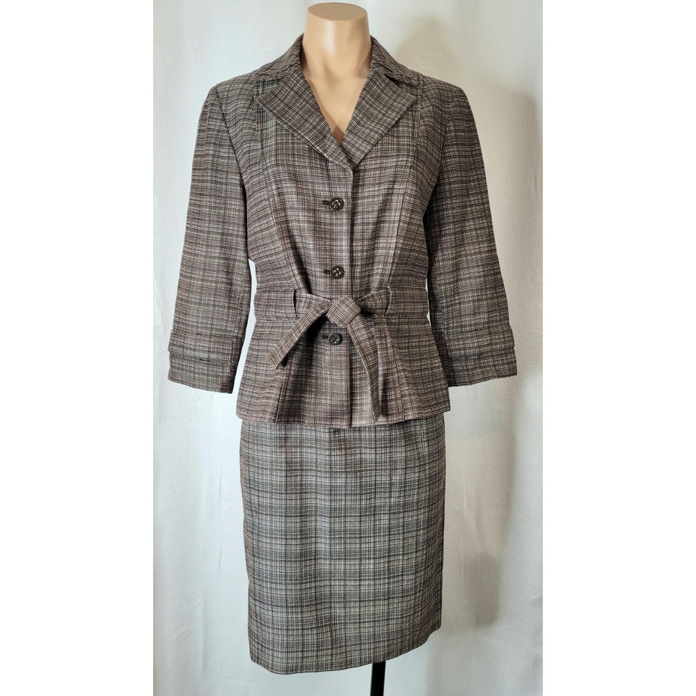 Etcetera Brown Silk Tweed Skirt Set Elegant Jacket Skirt Set Sz 6